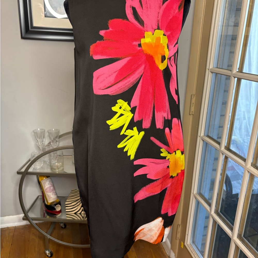 Escada Black Dress with Bold Floral Design